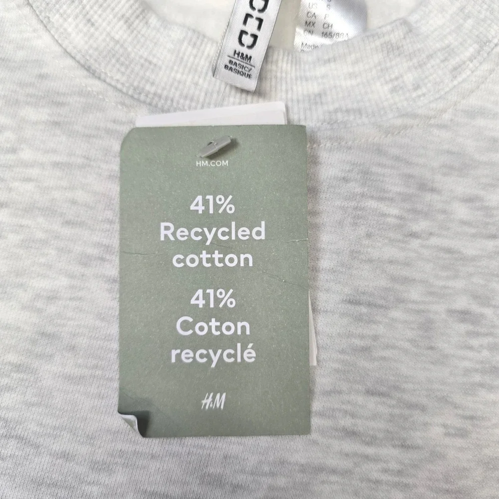 HM Divided Women Grey Heathered Recycled Cotton Cropped Sweatshirt Size S NWT